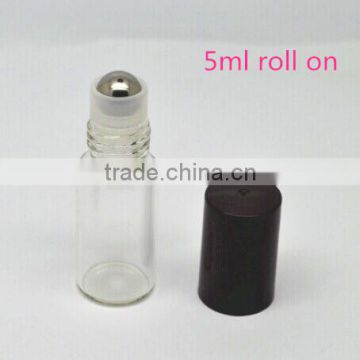 5ml aromatherapy roll on glass vial with plastic cap,metal roller ball