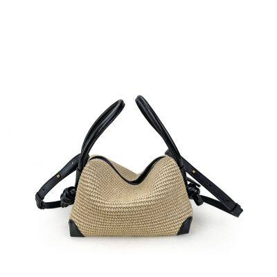 Lafite Spliced ​​cowhide Handbag 2025 New Niche Design French Resort Beach Bag Fashionable Ladies One-shoulder Crossbody Bag