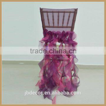 C009R Factory Wholesale Organza Curly Willow Ruffled Wedding Chair Cover