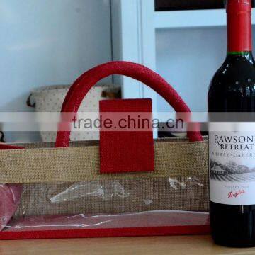 eco jute wine bag with clear window, wine bag with see though window