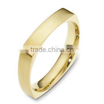 Men's Brushed 18k Yellow Gold Band, Stainless Steel Square Ring For Men