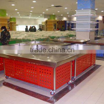 Supermarket stainless steel cooling table ice fresh cooler box table cooler table