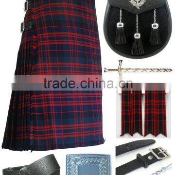 Scottish Macdonald Modern 7 Yard Kilt Set Made Of Fine Quality Wool Tartan