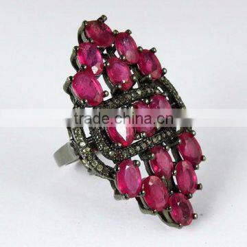 Instant !! Ruby Glass Filled & Diamond 925 Sterling Silver Ring, Handmade Silver Jewelry, Wholesale Silver Jewelry India