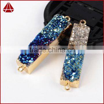 Bicolor Titanium Druzy Bar Connector-blue, Silbver, Green photo-3
