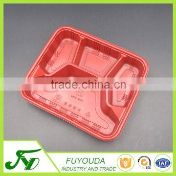 Hot selling,big red 4-compartment plastic fast food container