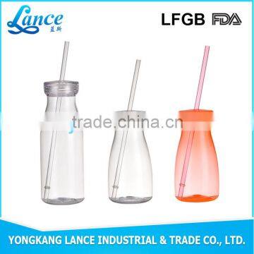 Hot sell different colors and lids BPA free milk shake bottle