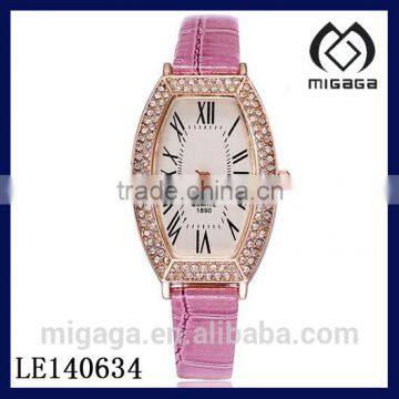 tonneau case rosy gold plating setting with rhinestone watch*thin band watch with rhinestone