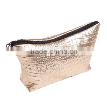 hot sale makeup bag leather crocodile gold travel custom makeup bag