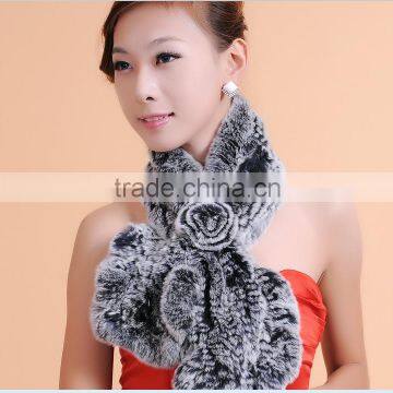 Ladies Knit Rex Rabbit Fur Scarves for Winter