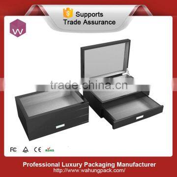 Empty inside black glossy painting chocolate box with two floors