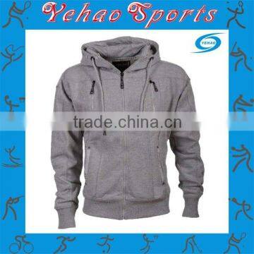 hot sale men's blank grey zip up hoodie