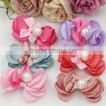 Children Puff Fabric Flower Ribbon Bow With Pearl Embellishment                        
                                                Quality Choice