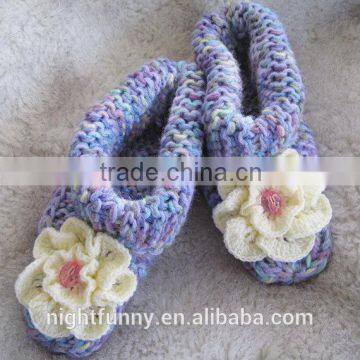 Purple Multi-color Knit Slippers,crochet Pale Yellow Flower,Alaskan Lilies,baby Shower,customized Size for Women and Baby photo-3