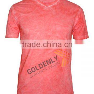fashion pink v-neck washed T-shirt