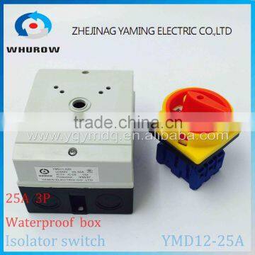 Isolator switch YMD12-25A 690V with protective box waterproof load break rotary changeover switch air-conditoning pump system