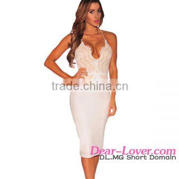 White Lace Nude Illusion Halter bridesmaid dresses