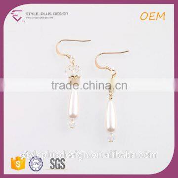 E77951I01 Pearl Gold Plated Long Earring Designs Gold Earring Backs Crystal Water Drop Pearl Pendant Earrings photo-2