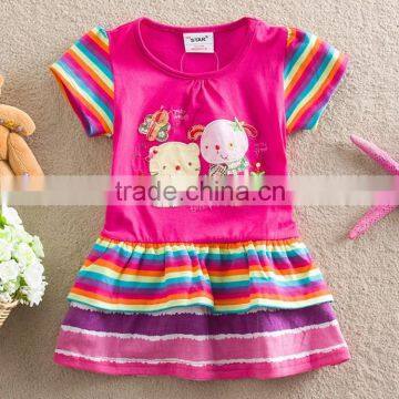 (S66312#Pink&salmon) 18M-6Y For european market Children clothes summer cap sleeve dress girl tunic tops