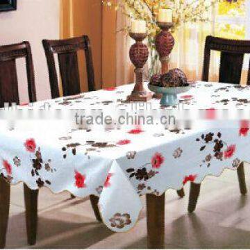 printed Vinyl table cloth with flannel backing, stitched edge, oblong tablecloth