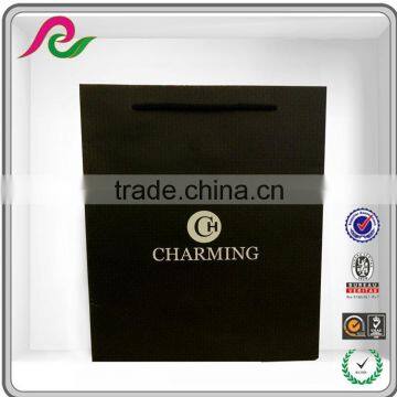 Luxury black custom logo printed recyclable paper bag with special surface texture