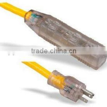 5-15P TO TRIPLE (3) 5-15R Adapter Extension cord with light indicator