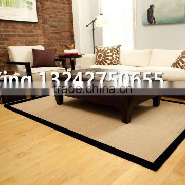 Light brown color with clear black cotton binding sisal carpet for house living room