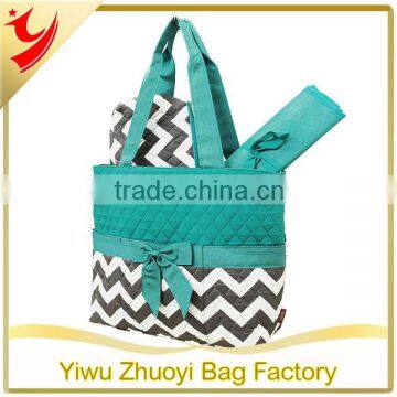 2014 New Grey Chevron Print Quilted 3pcs Baby Diaper Bag