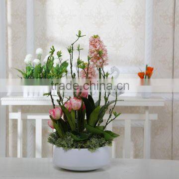 2015 wedding real touch silk artificial flower rose in vase