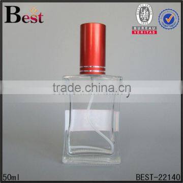 50ml flat glass perfume bottle with red aluminum sprayer in middle east