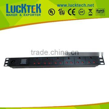 Rack mount UK socket PDU with Voltage & Current indicator