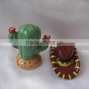 Cactus and Hat Ceramic Salt and Pepper Shaker