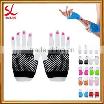 Colourful Wrist Length Fingerless Fishnet Gloves Black Fishnet Party Gloves For Girls