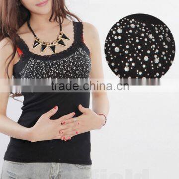 Vest Shirt Lace Sleeveless Sexy Fashion Women Elegant Collar Bling Tank Tops