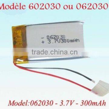 3.7V 300Mah Lithium Polymer 602030 Pile Battery Li-Po