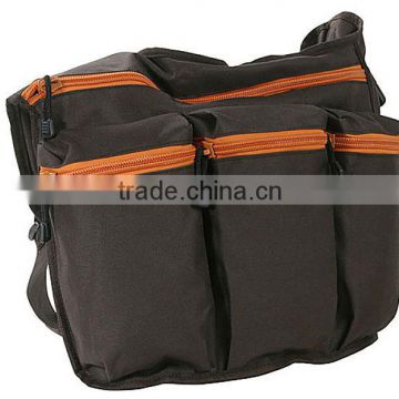 Brown Diaper Bag with Orange Zippers