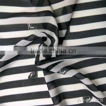 Wholesale 75D*75D Polyester High Twist Strip Black White Print Chiffon fabric for dress