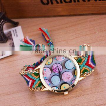 2015 new arrival fabric wristband geneva watch quartz wrist watch