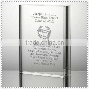 Custom Etch Crystal Book Plaque For High School Graduation