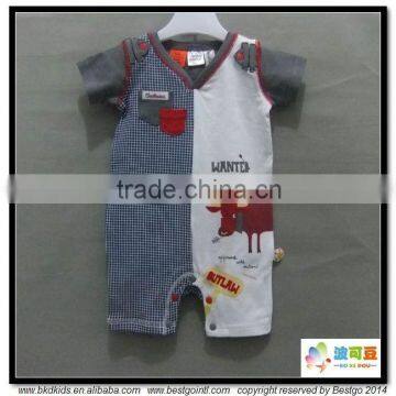 BKD 2016 Contrast Color Pockets Baby Boys Romper and Flock Printed Baby Clothes photo-3