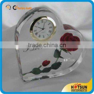 Fine clear heart-shaped acrylic award with clock