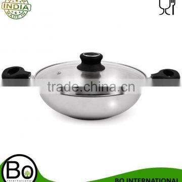 Stainless Steel Cookware Tri Ply with Glass Lid Kadhai 22,24,26cm