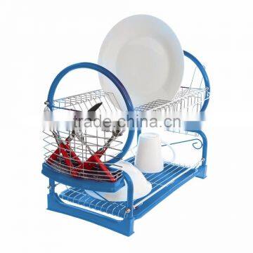 Kawachi Stainless Steel Chrome 2 Tier Dish Drainer Rack Glass Utensil-Blue photo-2
