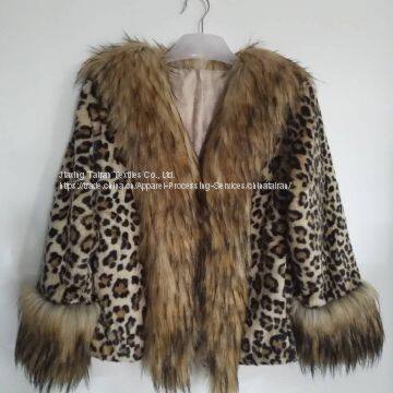 Women's Leopard Fake Fur Jgacket With Big Wool Collar, Clothin photo-3