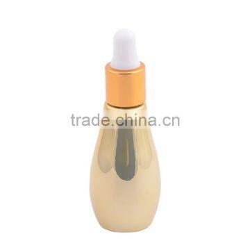 UV Gel Silver Gold Colored Bowling Shaped Glass Dropper Bottle for E-juice, Empty Mini Glass Essential Oil Bottles