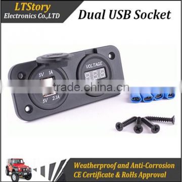 Marine Carvan LED Duel 2 USB Port Charger With DC Voltmeter Digital For Car Boat