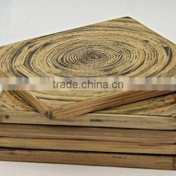 High quality eco friendly spun bamboo natural square coaster 10 cm