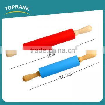 Toprank Wholesale Custom Colorful Used Noodle Flour Rolling Dough Decorative Rolling Pin Silicone Rubber Wooden Rolling Pin