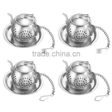 WCQ029 Tea Infuser Tea Ball Stainless Steel Loose Leaf Tea Strainer with Chain and Drip Trays Teapot Infuser Gift