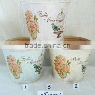 Bird and Flower design wooden garden pot and planter